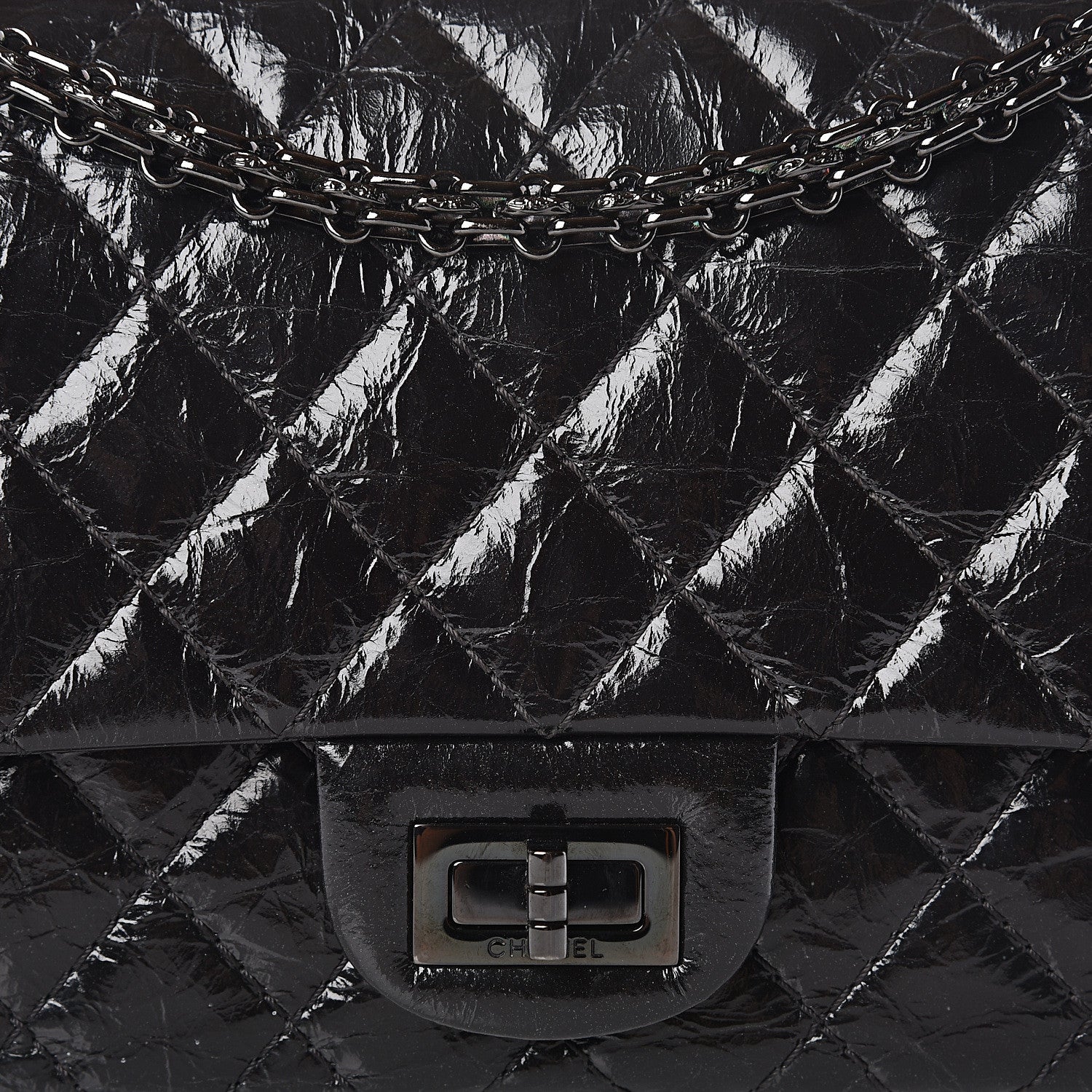 Chanel Glazed Aged Calfskin Quilted 2.55 Reissue 225 Flap So Black 10 of 10