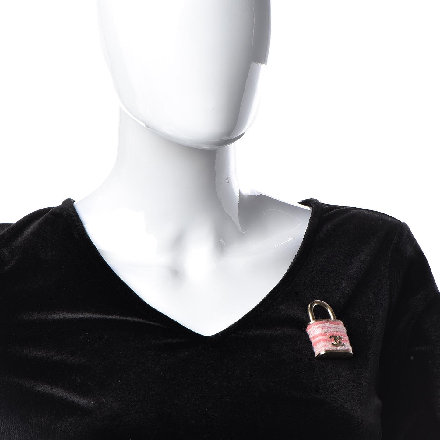 Tweed CC Oversized Padlock Pin Brooch Pink Gold