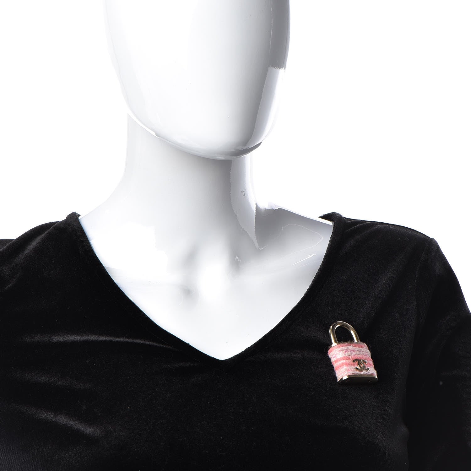 Chanel Tweed CC Oversized Padlock Pin Brooch Pink Gold 2 of 5