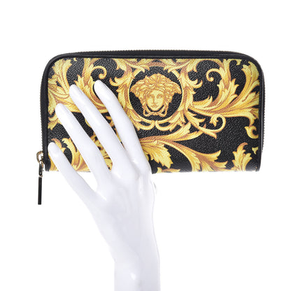 Versace Calfskin Barocco Print Zip Around Wallet Black Gold 2 of 6