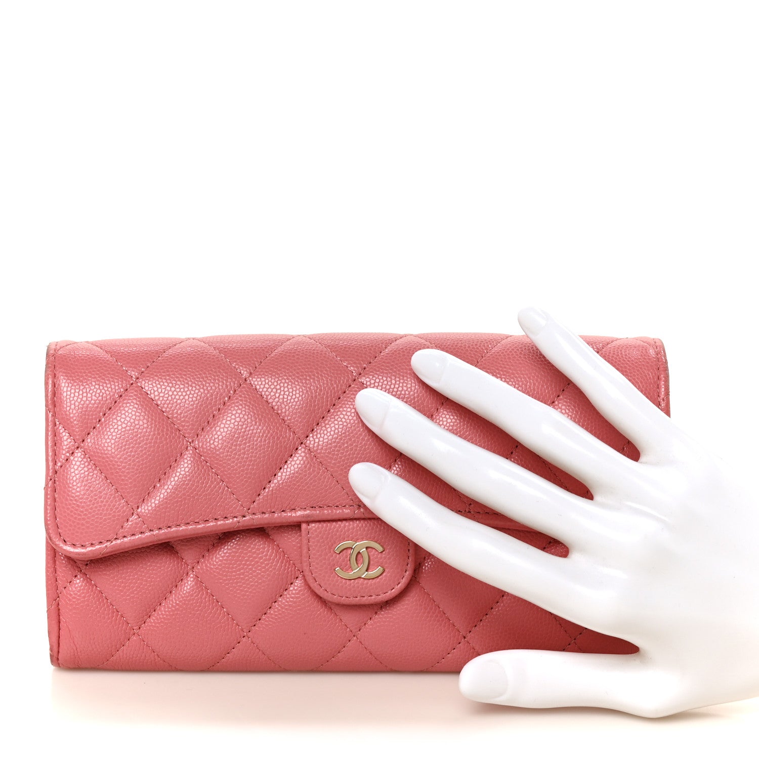 Chanel Caviar Quilted Large Gusset Flap Wallet Pink 2 of 10