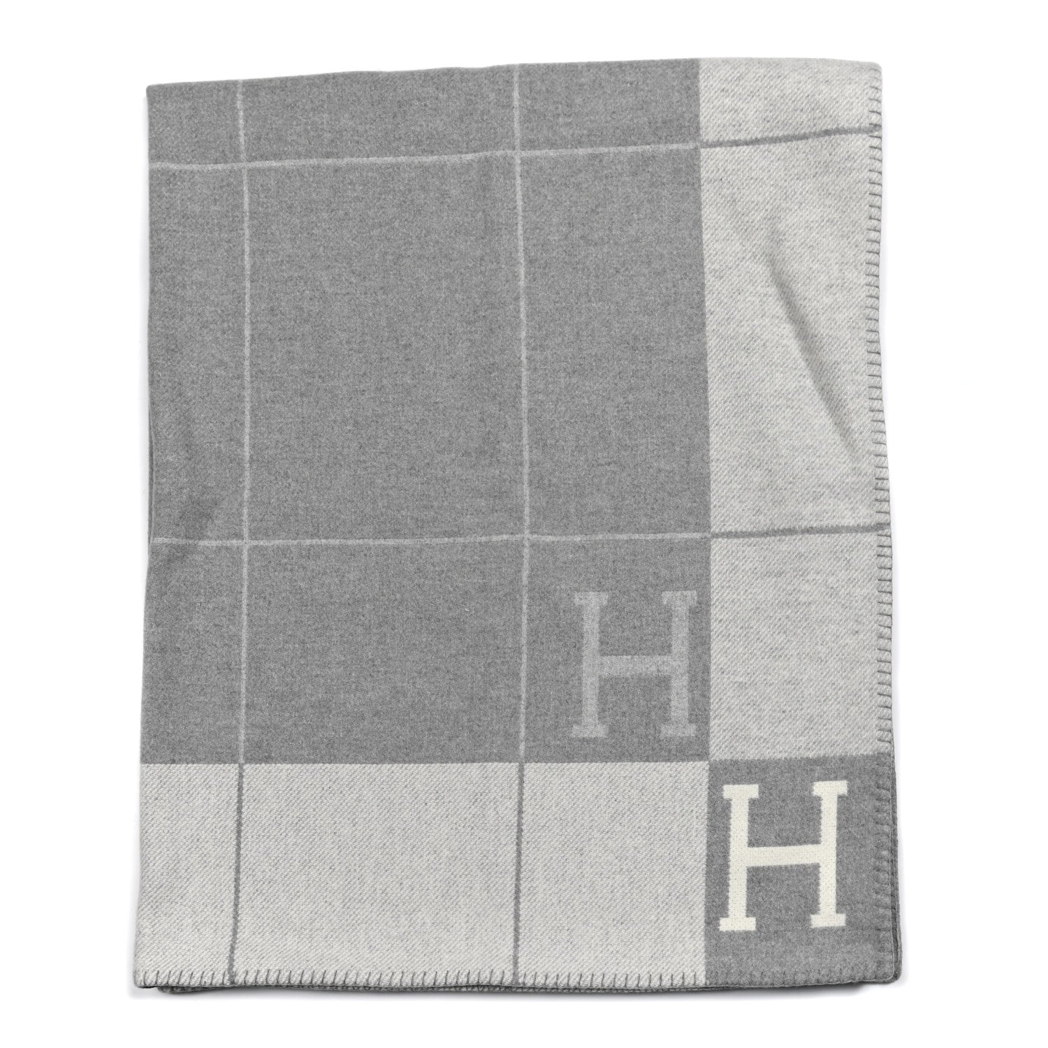 Hermes Wool Cashmere Avalon III Blanket Ecru Gris Clair 1 of 3
