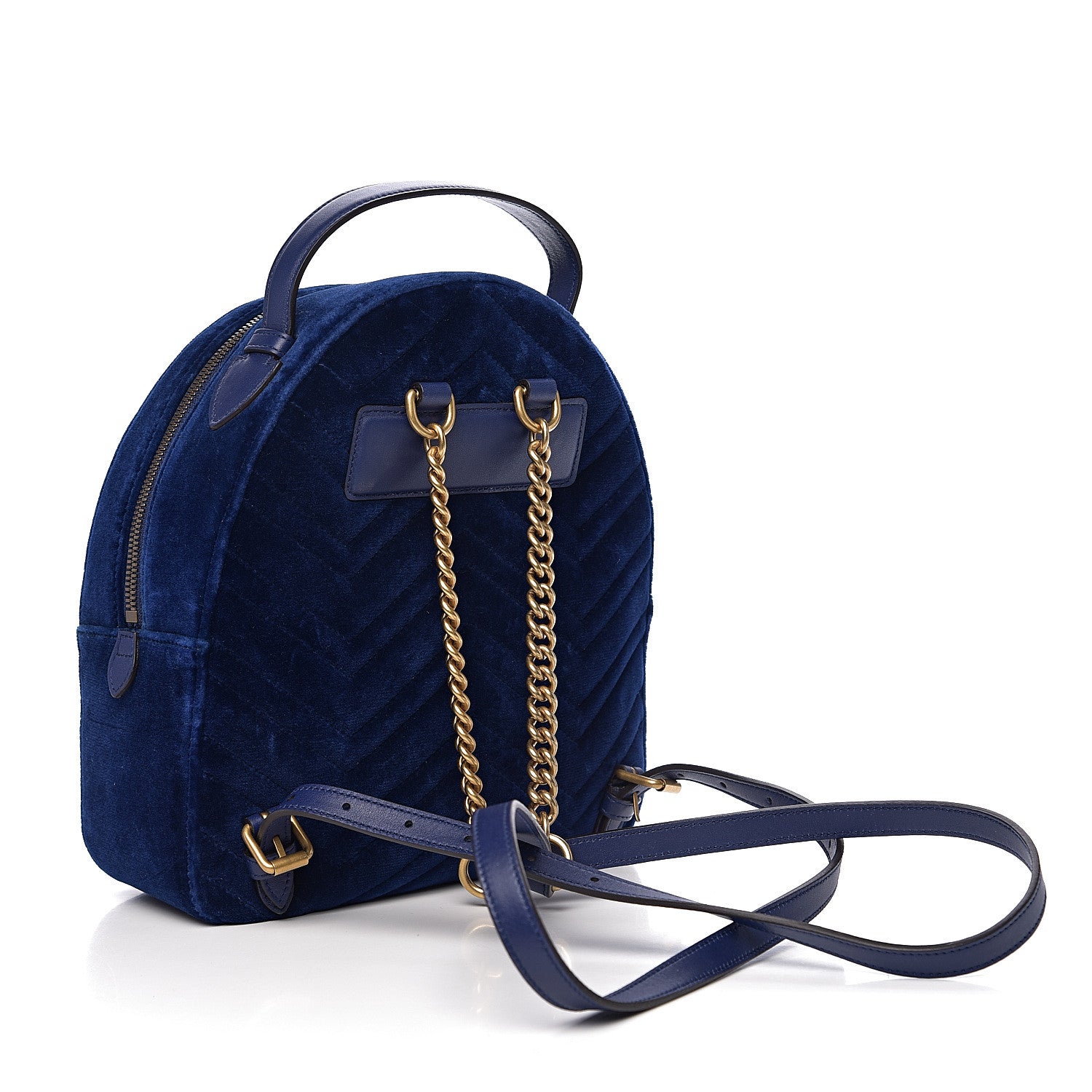 Gucci Velvet Matelasse GG Marmont Dome Backpack Cobalt Blue 2 of 8