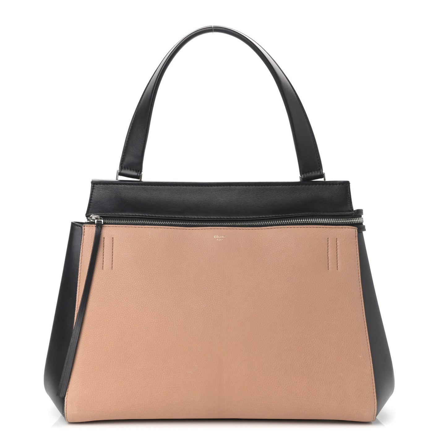 Smooth Calfskin Medium Bi-Color Edge Shoulder Bag Black Cream