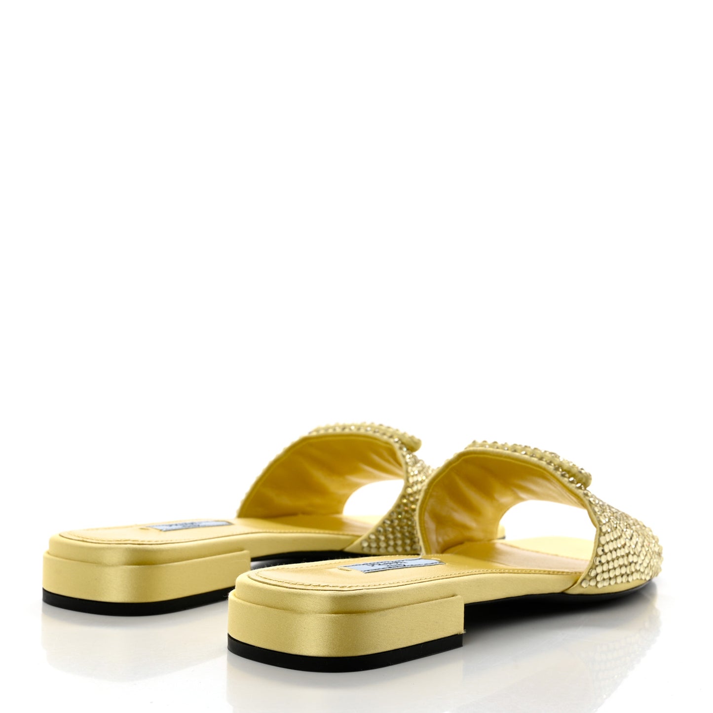 Satin Crystal Logo 10mm Slide Sandals 37 Ananas
