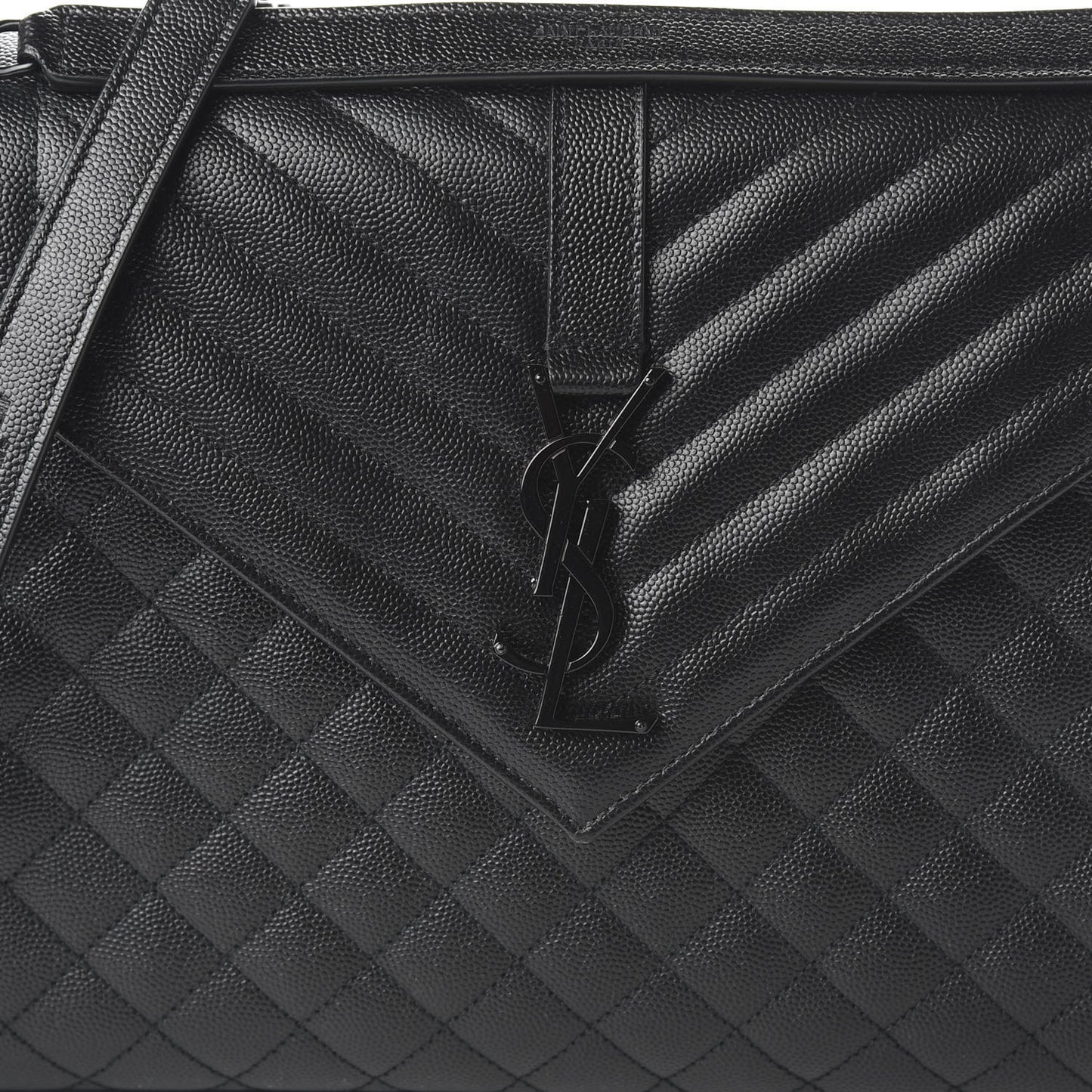 Grain De Poudre Textured Mixed Matelasse Large Triquilt Monogram Monochrome Satchel Black