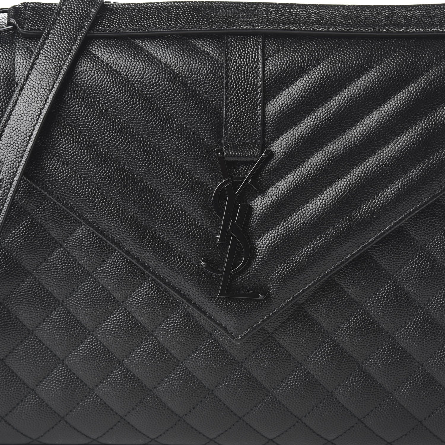Saint Laurent Grain De Poudre Textured Mixed Matelasse Large Triquilt Monogram Monochrome Satchel Black 9 of 9