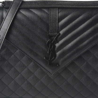 Saint Laurent Grain De Poudre Textured Mixed Matelasse Large Triquilt Monogram Monochrome Satchel Black 9 of 9