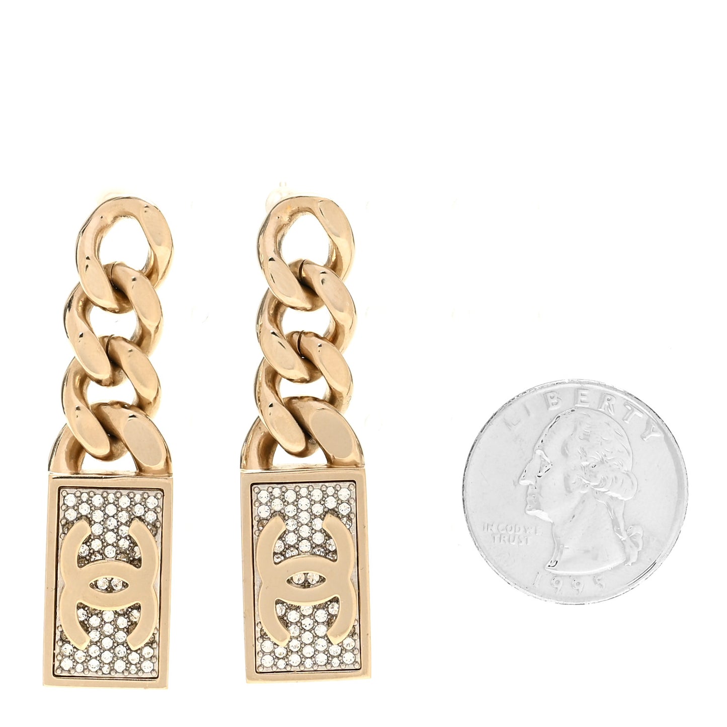 Crystal Dog Tag Charm Earrings Gold