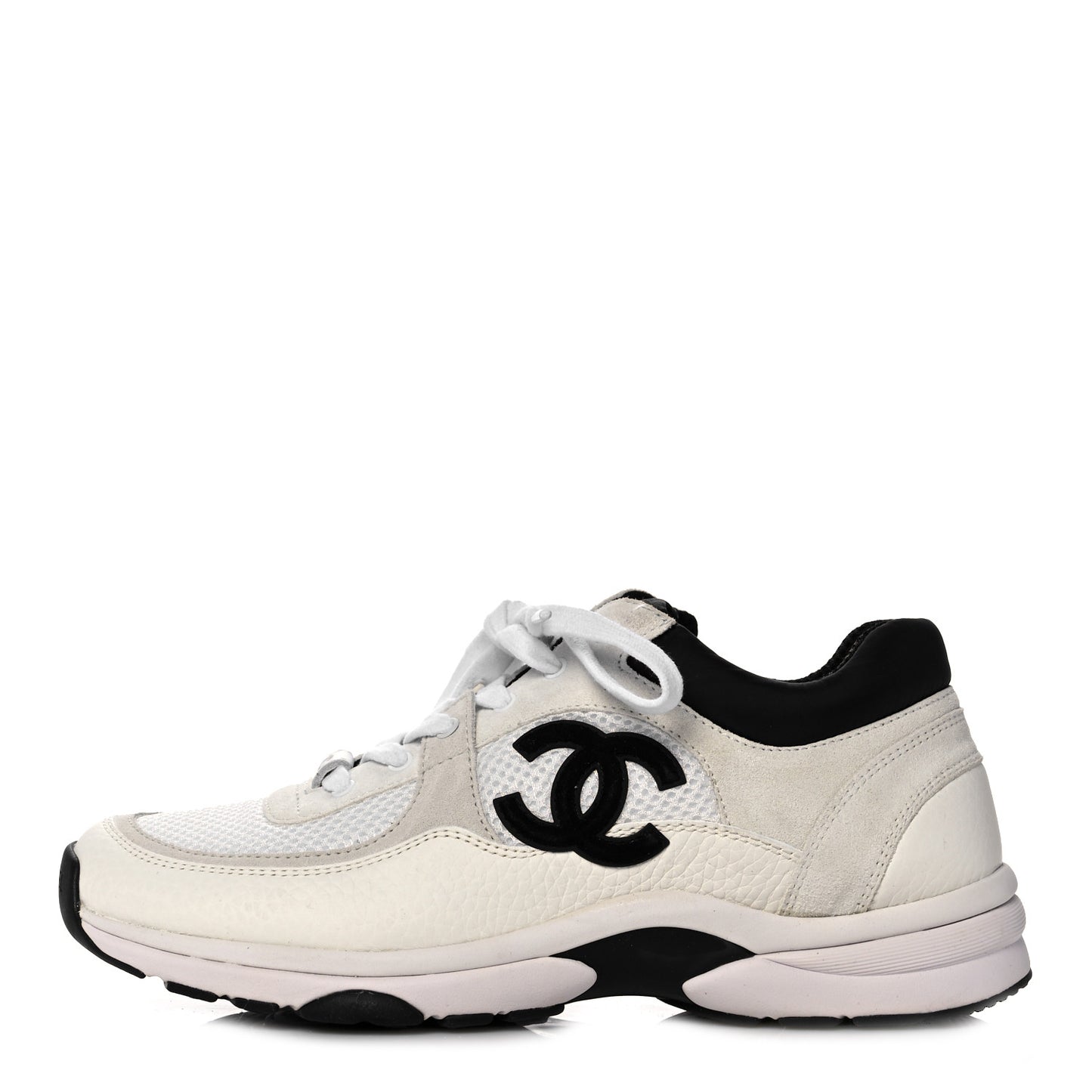 Mesh Suede Calfskin Grained Calfskin Womens CC Sneakers 39 White Black