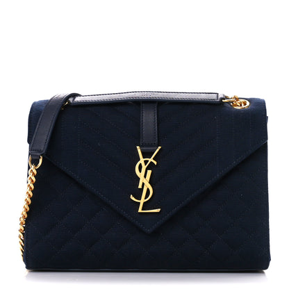 Saint Laurent Canvas Calfskin Mixed Matelasse Triquilt Medium Monogram Satchel Deeply Blue 1 of 11