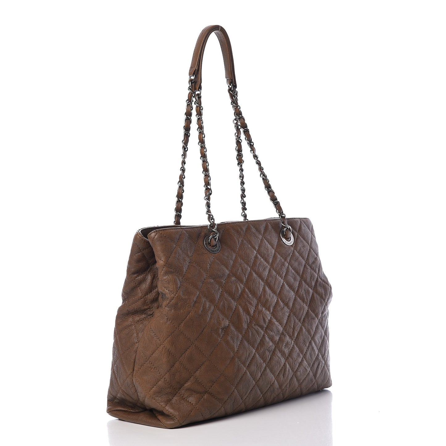 Crumpled Lambskin Quilted Large CC Shopping Tote Khaki