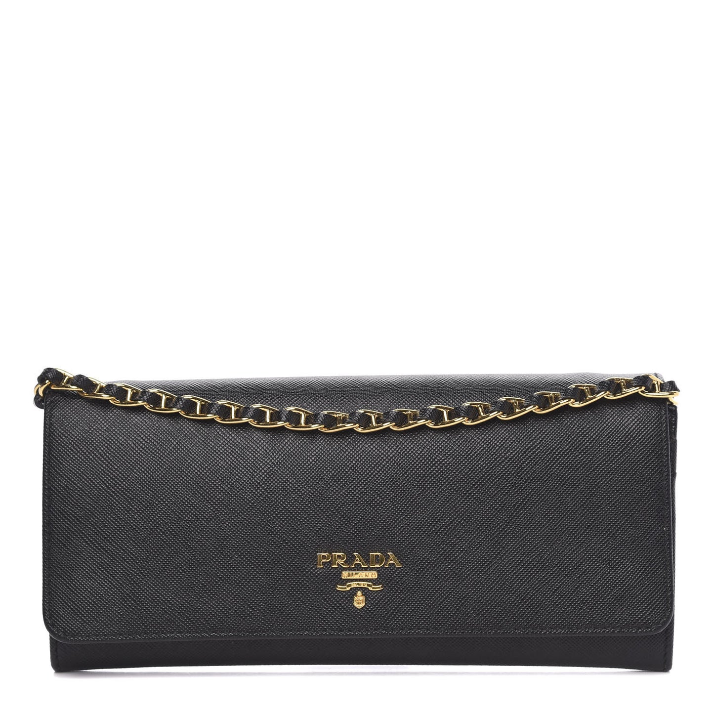 Saffiano Metal Oro Chain Wallet Black