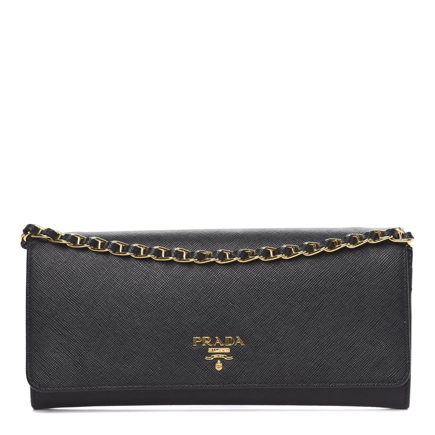 Prada Saffiano Metal Oro Chain Wallet Black 1 of 9