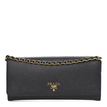 Prada Saffiano Metal Oro Chain Wallet Black 1 of 9