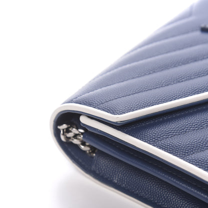 Saint Laurent Grain De Poudre Matelasse Monogram Chain Wallet Denim Bianco Ottico 11 of 14