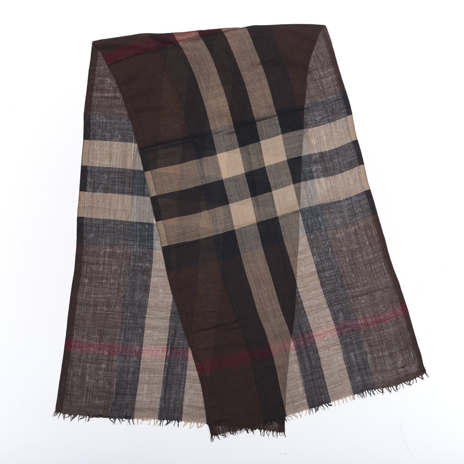 Burberry Wool Silk Gauze Giant Exploded Check Scarf Dark Brown 1 of 3