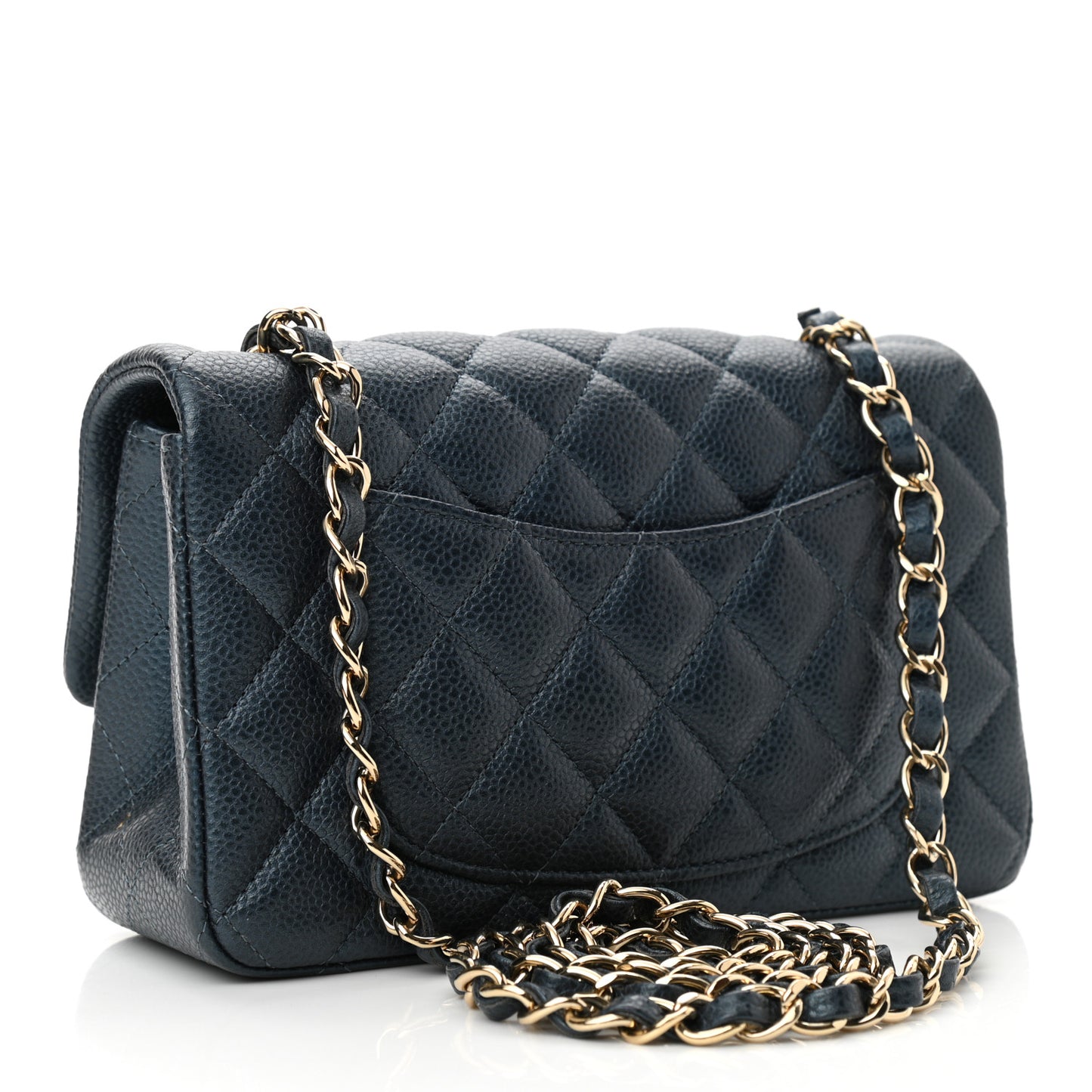 Iridescent Caviar Quilted Mini Rectangular Flap Dark Blue
