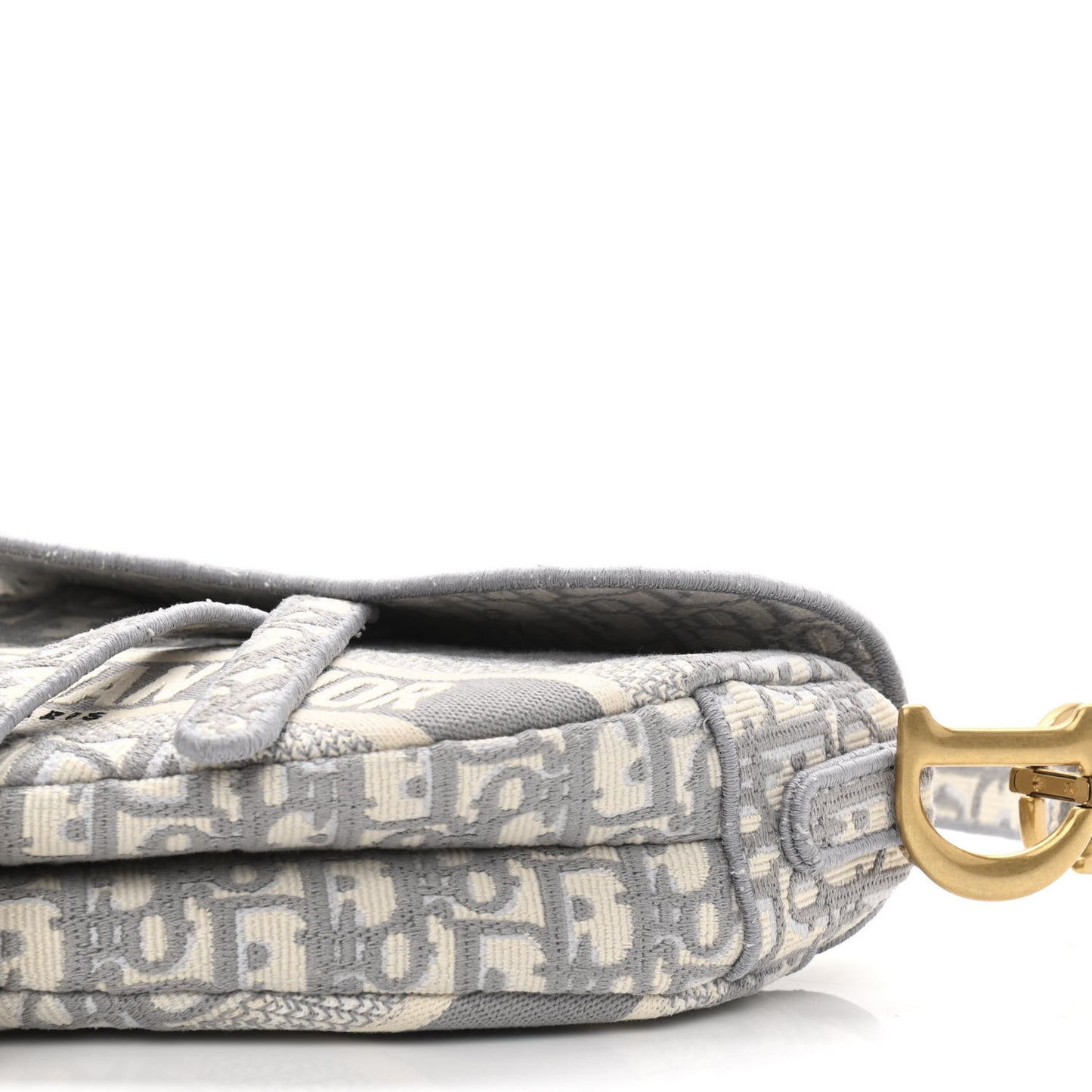 Oblique Embroidered Saddle Bag Gray