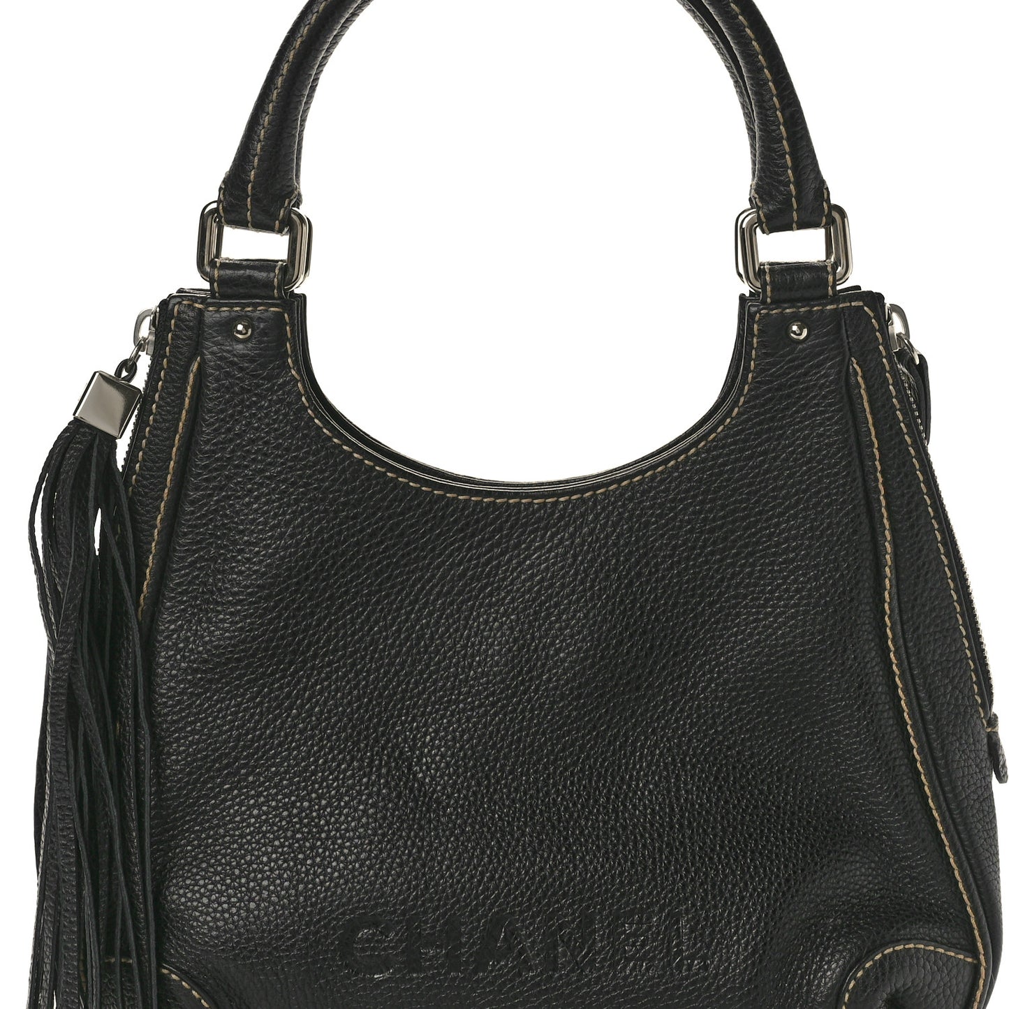 Grained Calfskin Tassel Hobo Black