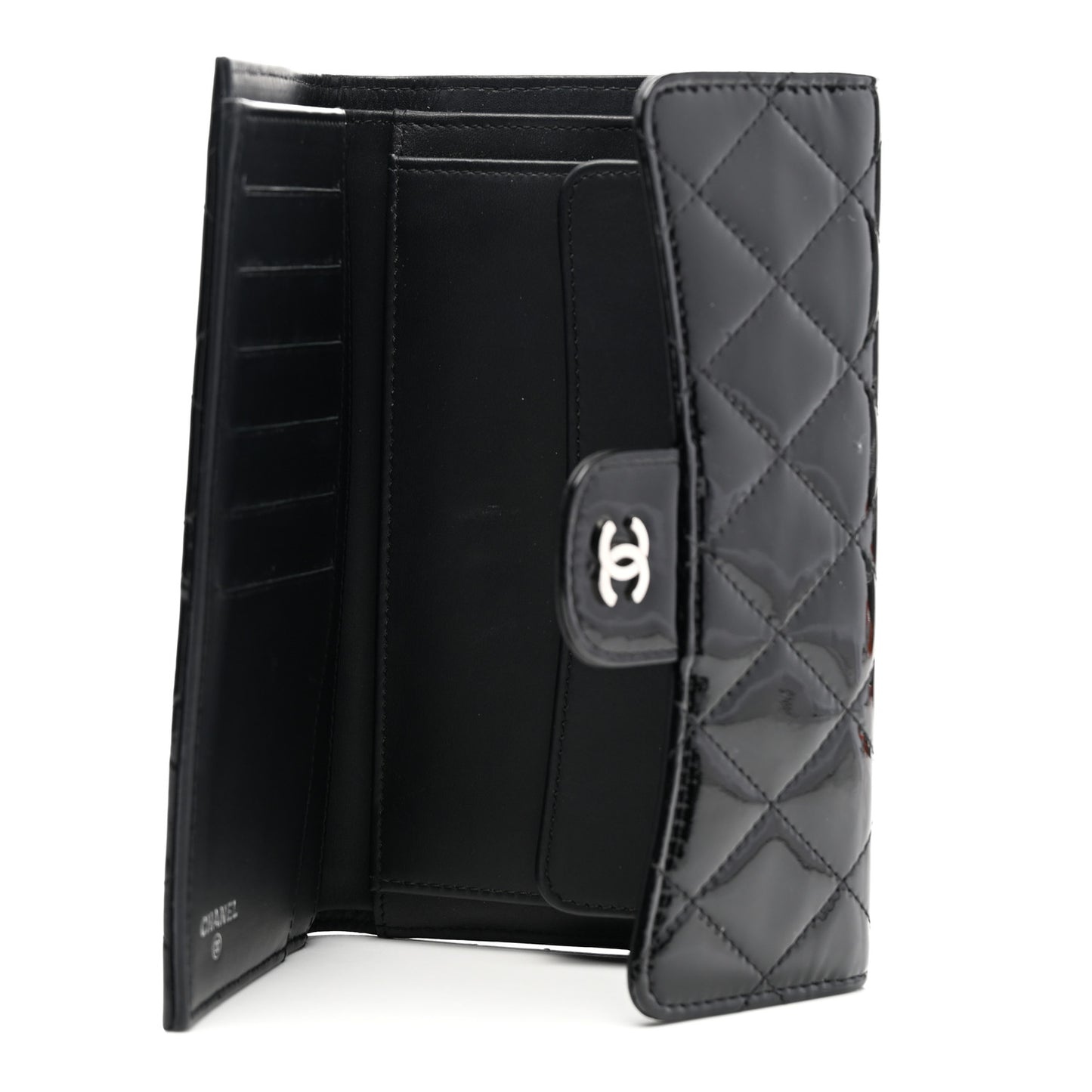 Patent Quilted Large Flap Wallet Black