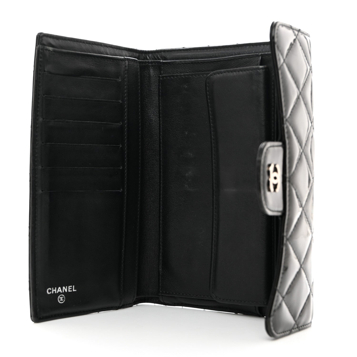 Chanel Iridescent Patent Quilted Large Flap Wallet Black 5 of 8