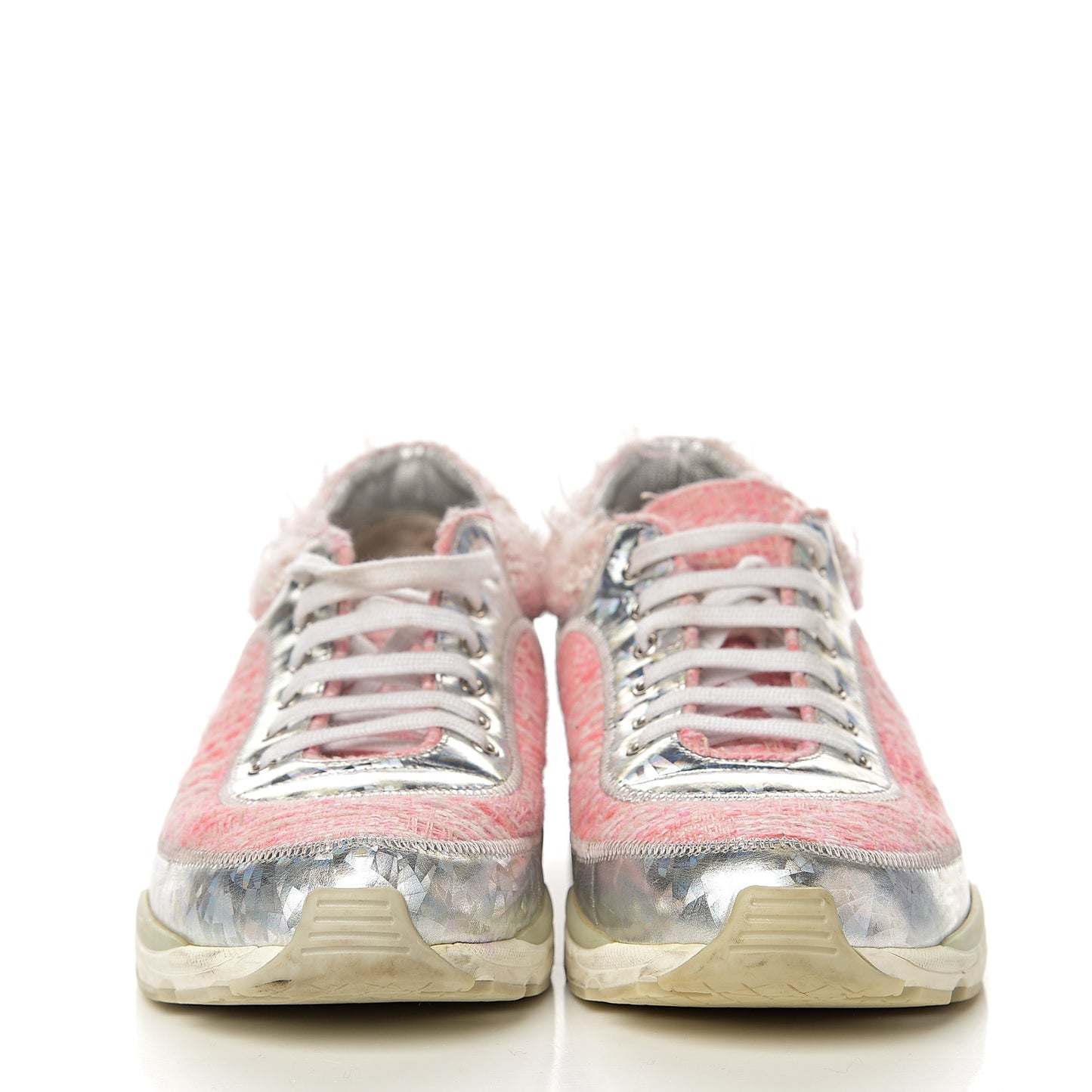 Tweed Suede Calfskin Sneakers 39 Silver Pink