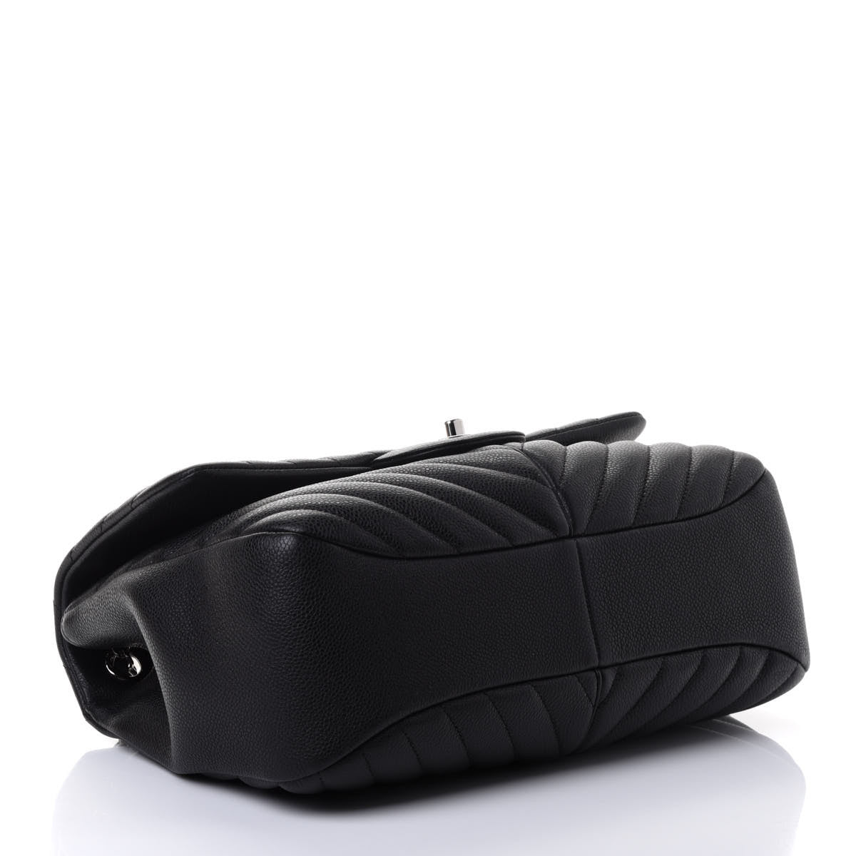 Caviar Chevron Quilted Large Puffy CC Flap Black