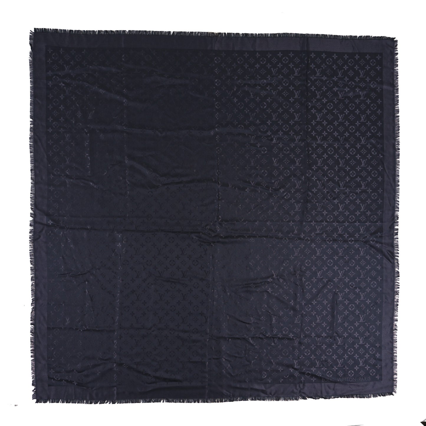 Silk Wool Monogram Shawl Charcoal Grey