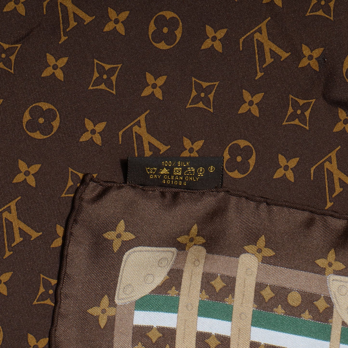 Silk Monogram Trunks Square Scarf Brown