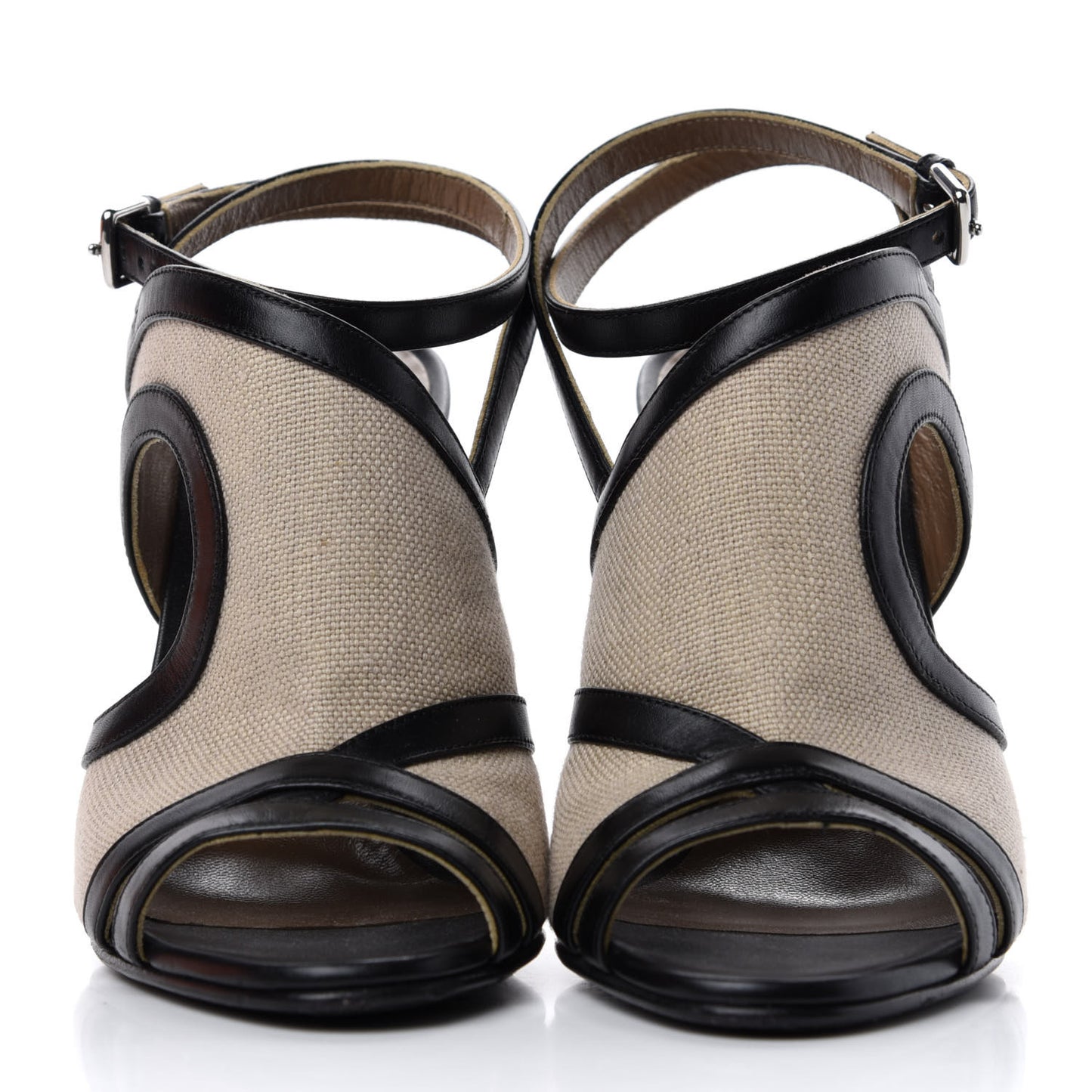 Toile Calfskin Rafaella Sandals 38 Natural Black