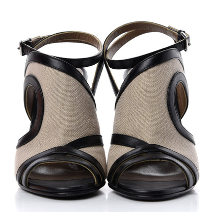 Hermes Toile Calfskin Rafaella Sandals 38 Natural Black 2 of 10