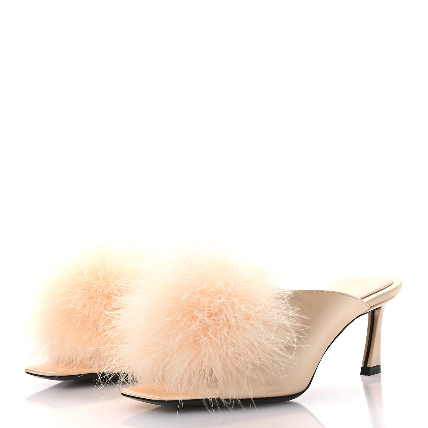 Crepe Satin Blanco 60 Feathered Mule Sandals 36 Beige