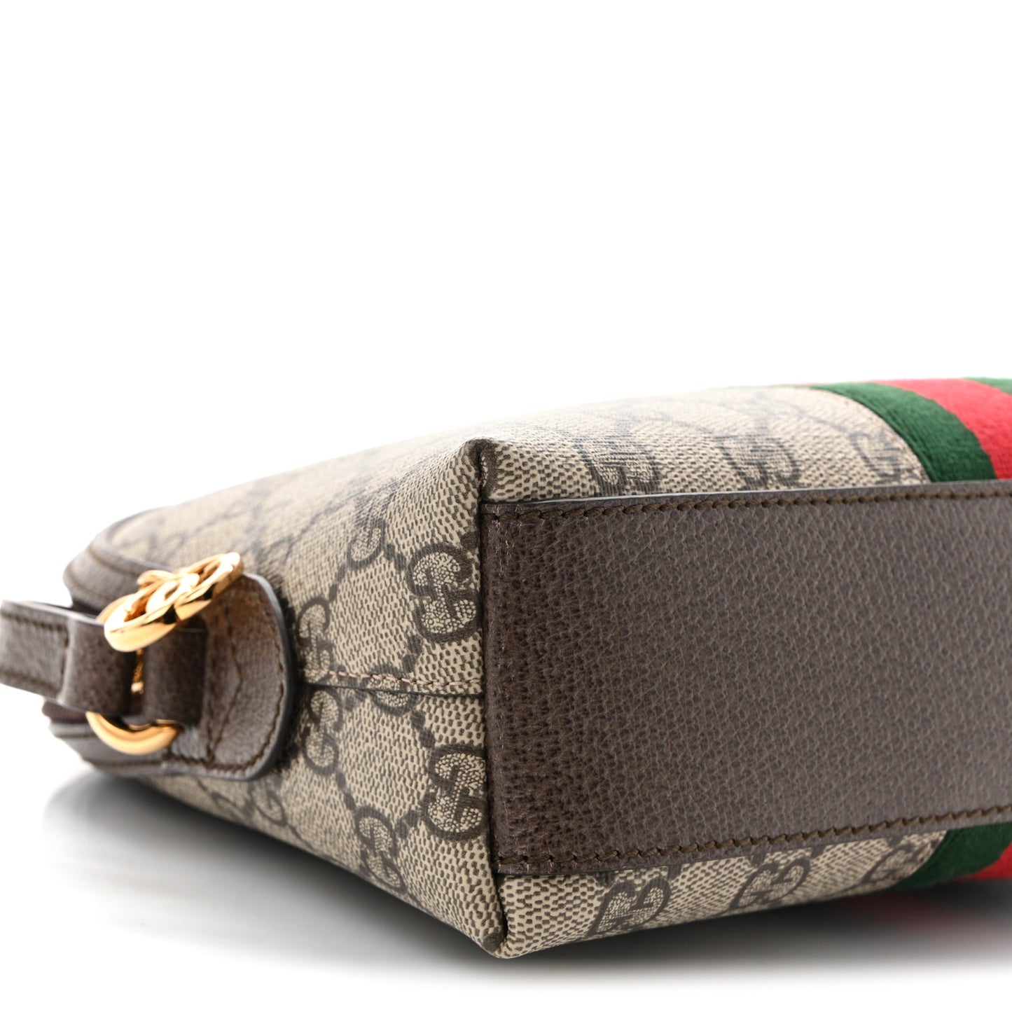 GG Supreme Monogram Textured Dollar Calfskin Web Small Ophidia Dome Shoulder Bag Beige Ebony New Acero Brown