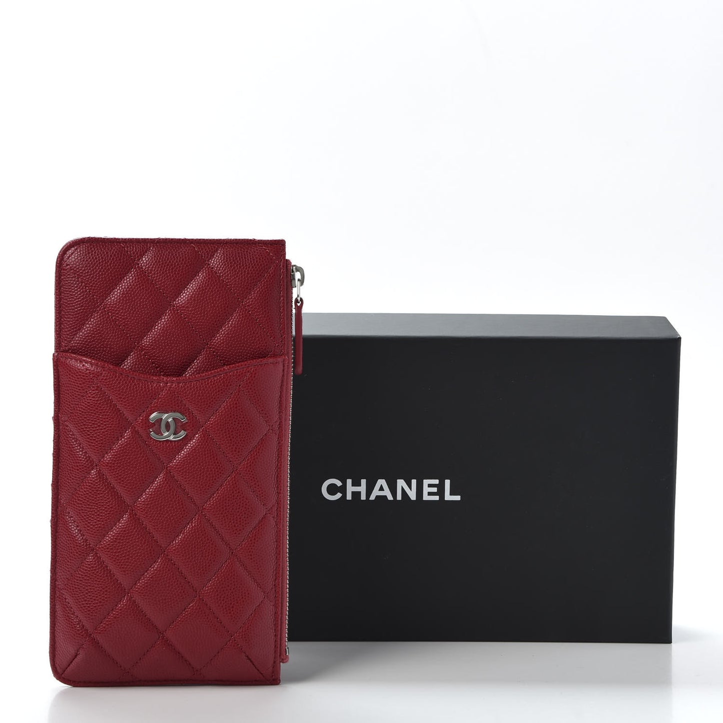 Caviar Quilted Classic Flat Wallet Pouch Red