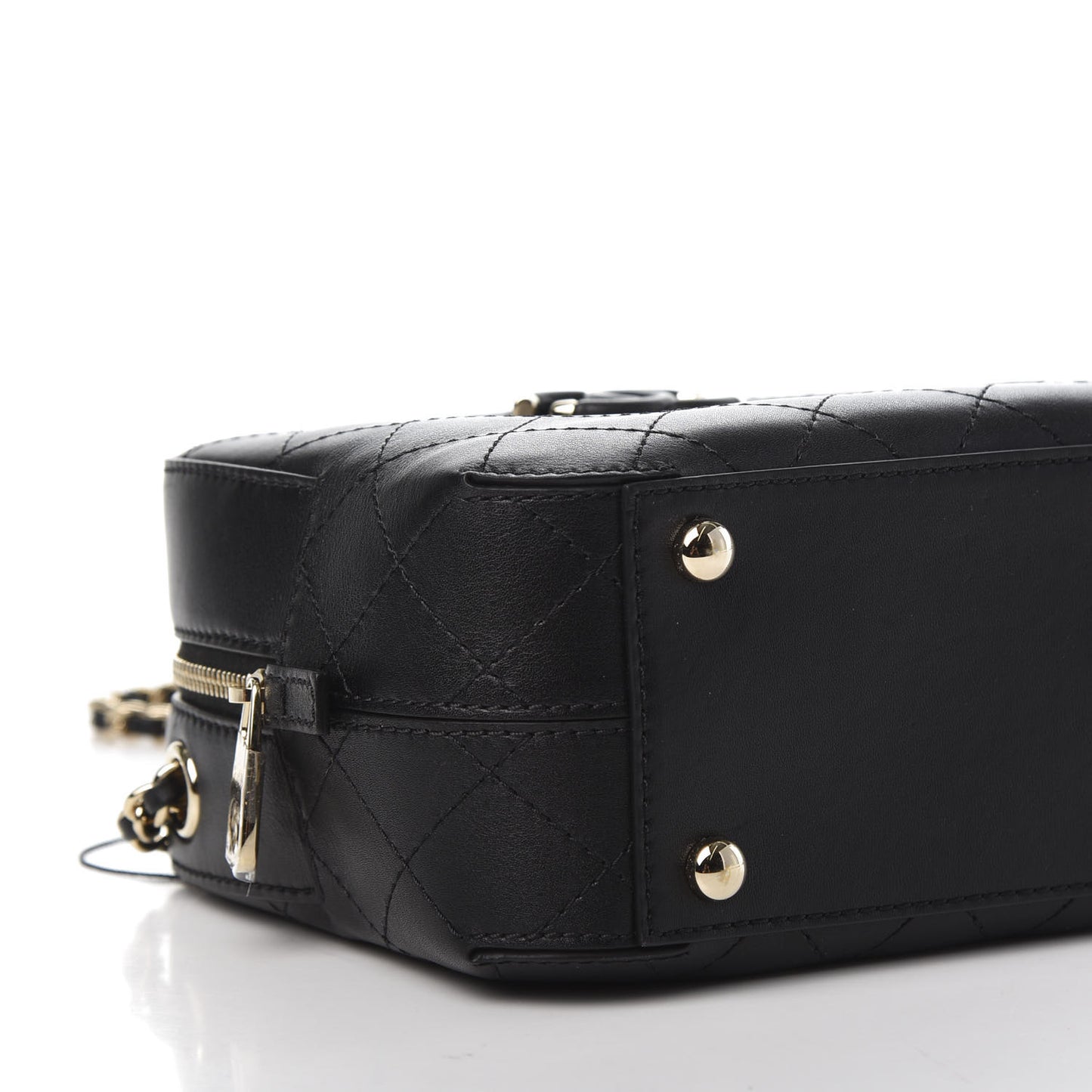 Calfskin Stitched Enamel CC Camera Case Bag Black
