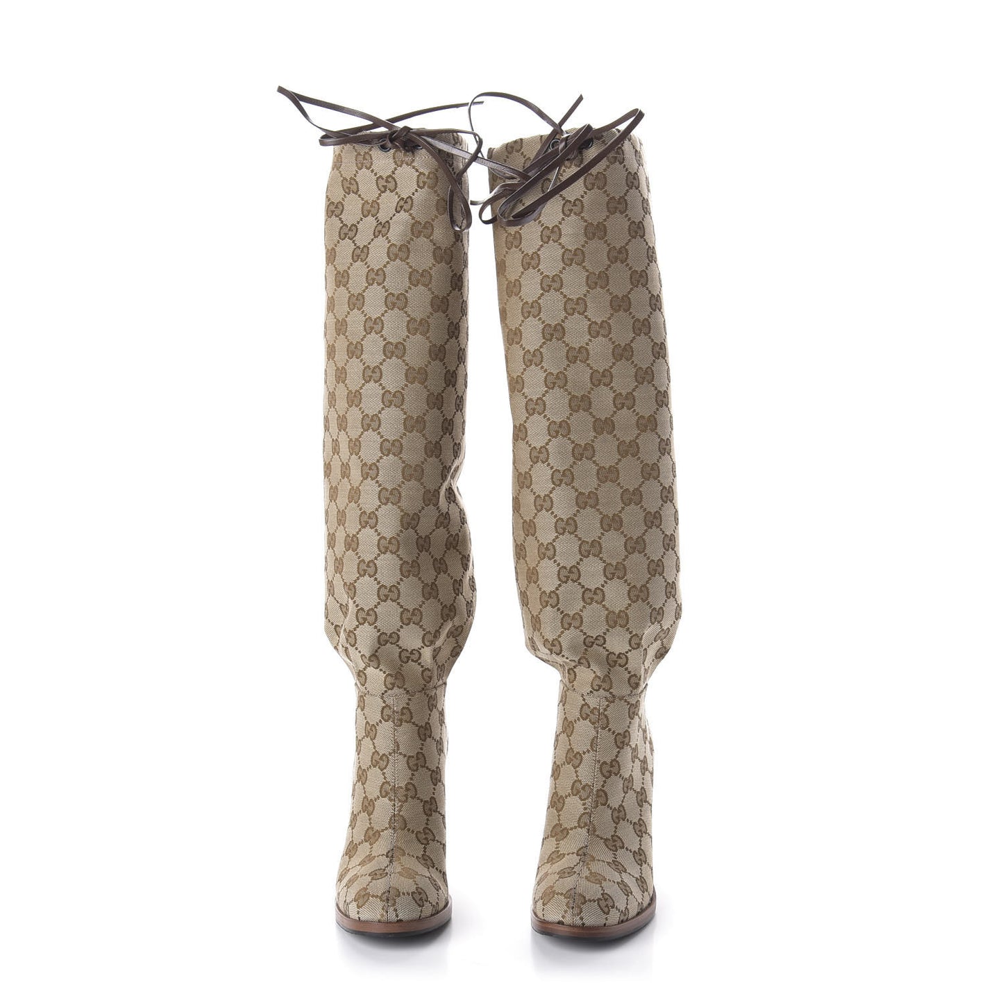 Monogram Lisa Mid Heel Boots 35 Beige Ebony