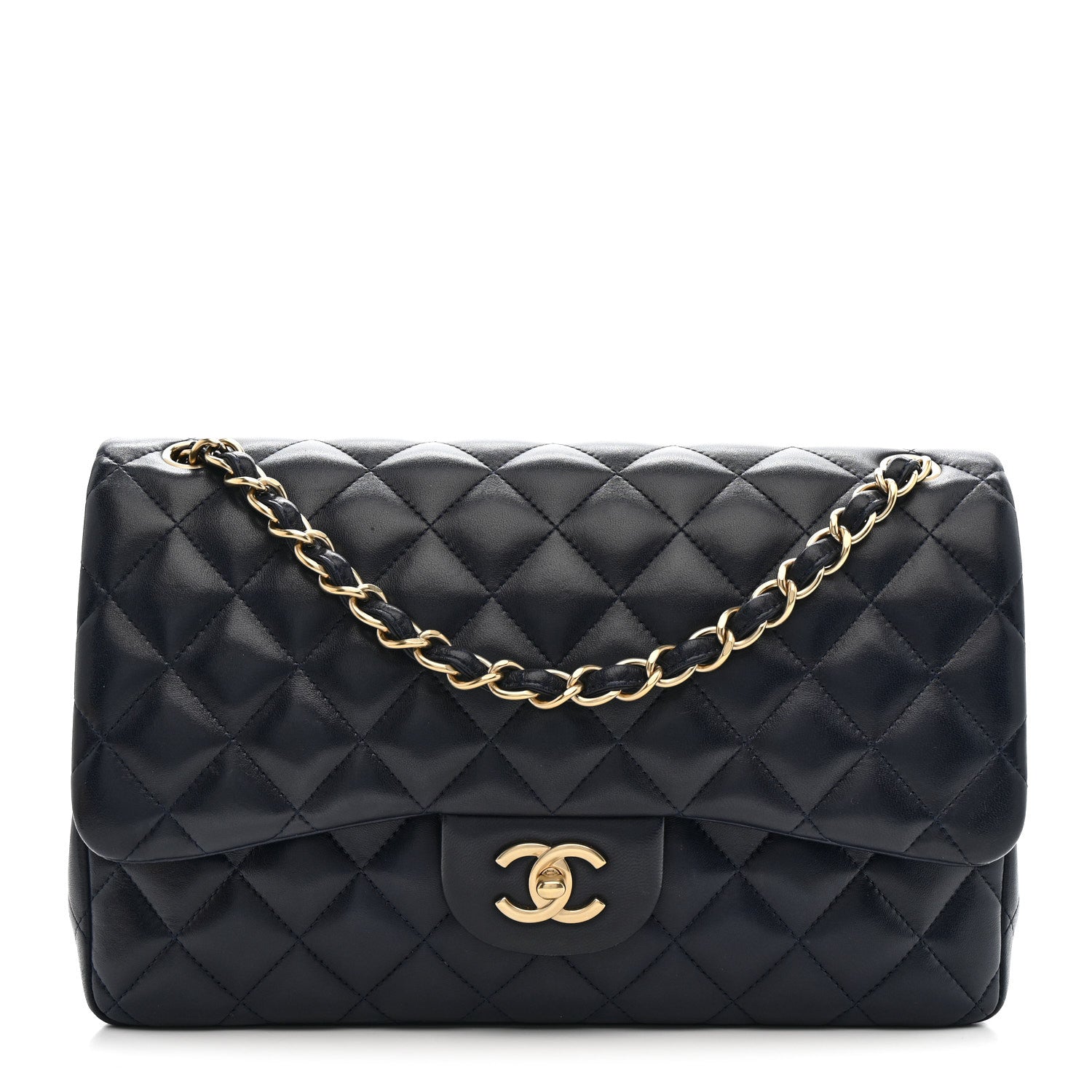 Chanel Lambskin Quilted Jumbo Double Flap Navy 1 of 12