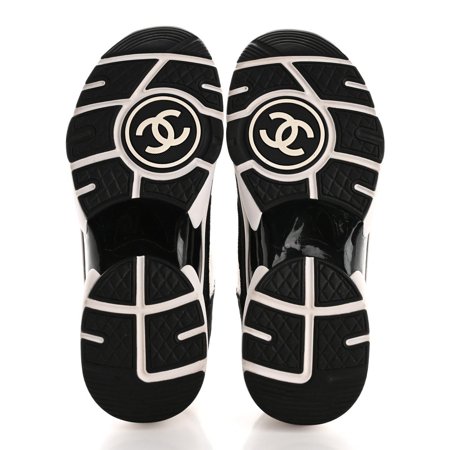 Chanel Fabric Suede Calfskin CC Sneakers 38 White Black 6 of 9