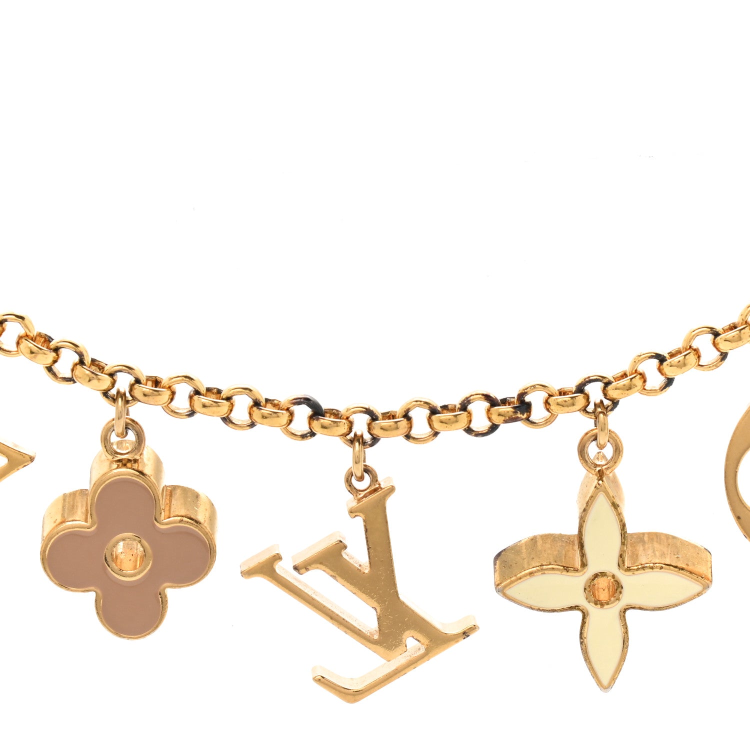 Louis Vuitton Brass Enamel Fleur De Monogram Bag Charm Chain Gold 5 of 5