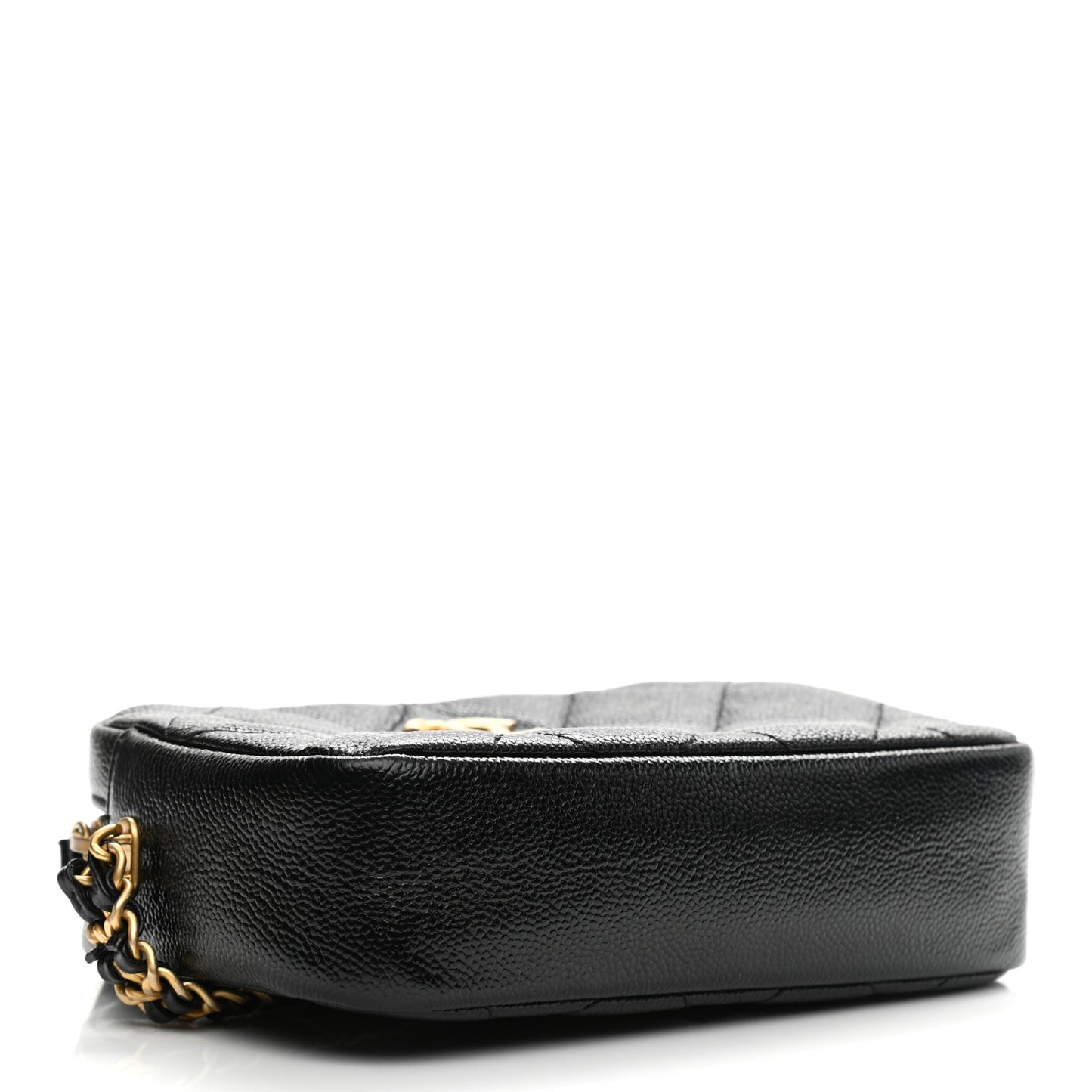 Shiny Caviar Quilted Chain Melody Camera Bag Black