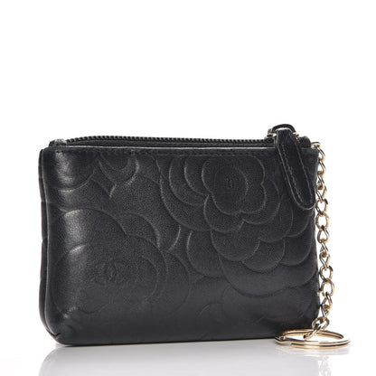 Chanel Lambskin Camellia Embossed Key Holder Case Black 3 of 8