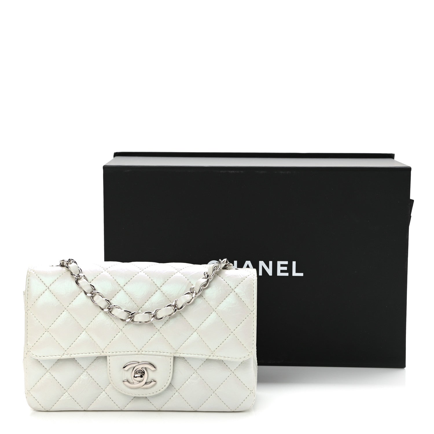Chanel Iridescent Crumpled Calfskin Quilted Mini Rectangular Flap White 11 of 11