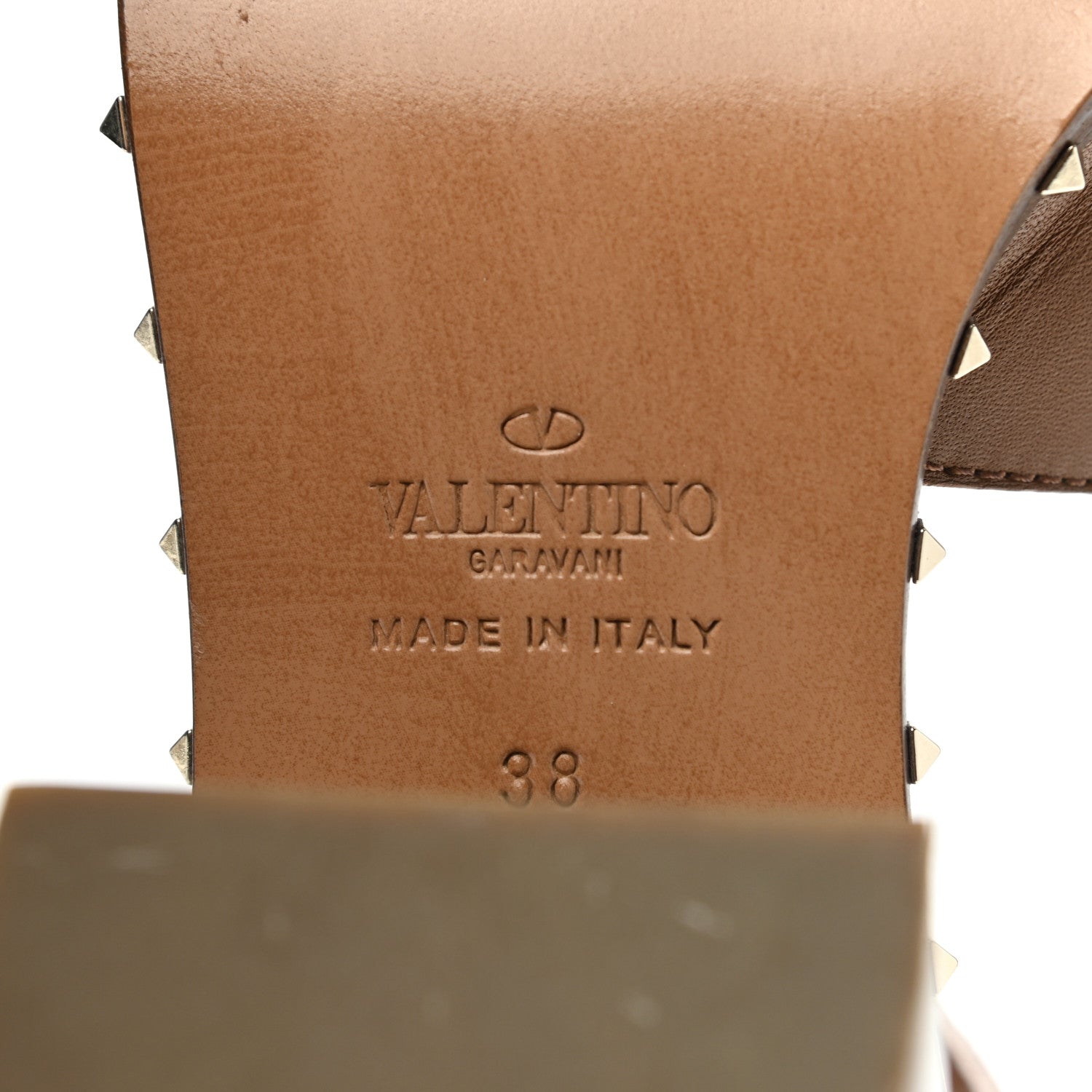 Valentino Garavani Calfskin Rockstud Ankle Strap Sandals 38 Brown 8 of 9