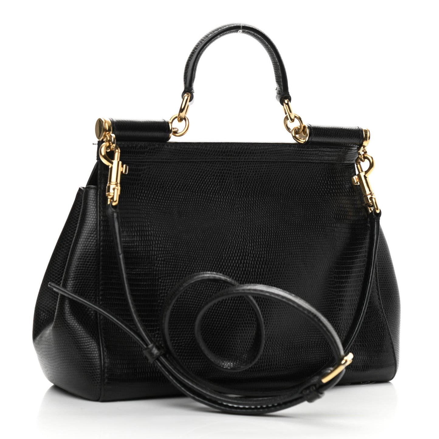 Iguana Calfskin Embossed Medium Miss Sicily Satchel Black