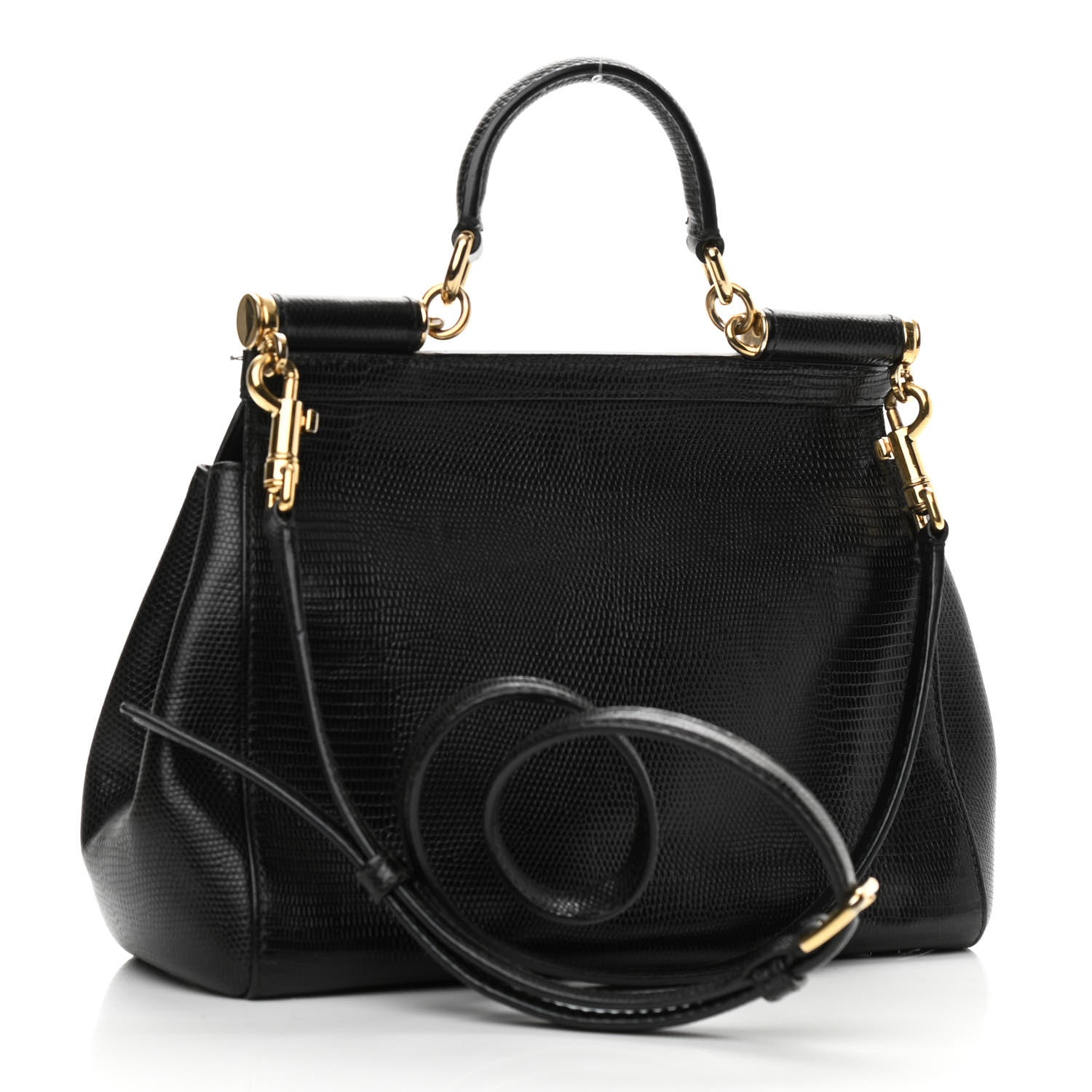 Dolce & Gabbana Iguana Calfskin Embossed Medium Miss Sicily Satchel Black 3 of 12