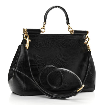 Dolce & Gabbana Iguana Calfskin Embossed Medium Miss Sicily Satchel Black 3 of 12