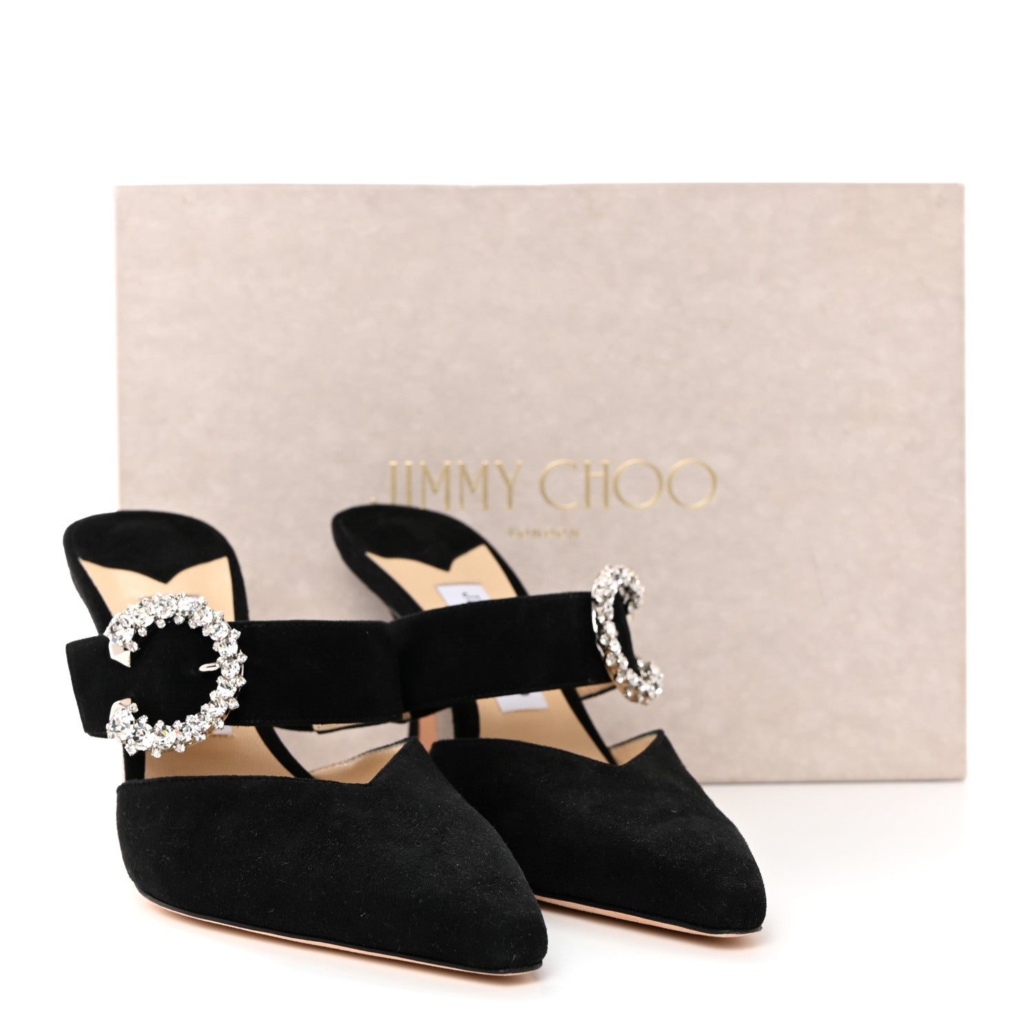 Jimmy Choo Suede Crystal Marta 90 Mules 39 Black 1450630