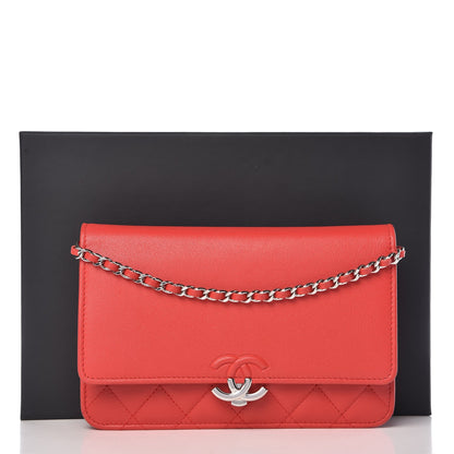 Chanel Grained Calfskin Quilted CC Box Wallet On Chain WOC Red 9 of 9