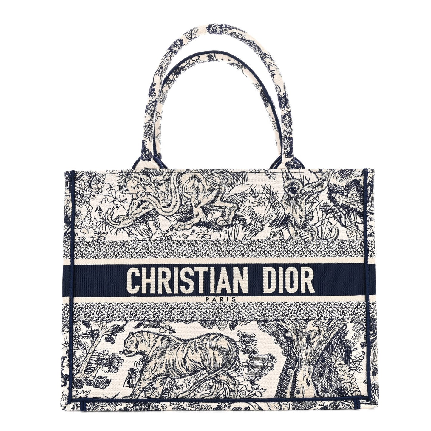 Canvas Embroidered Medium Dioriviera Toile De Jouy Book Tote Blue